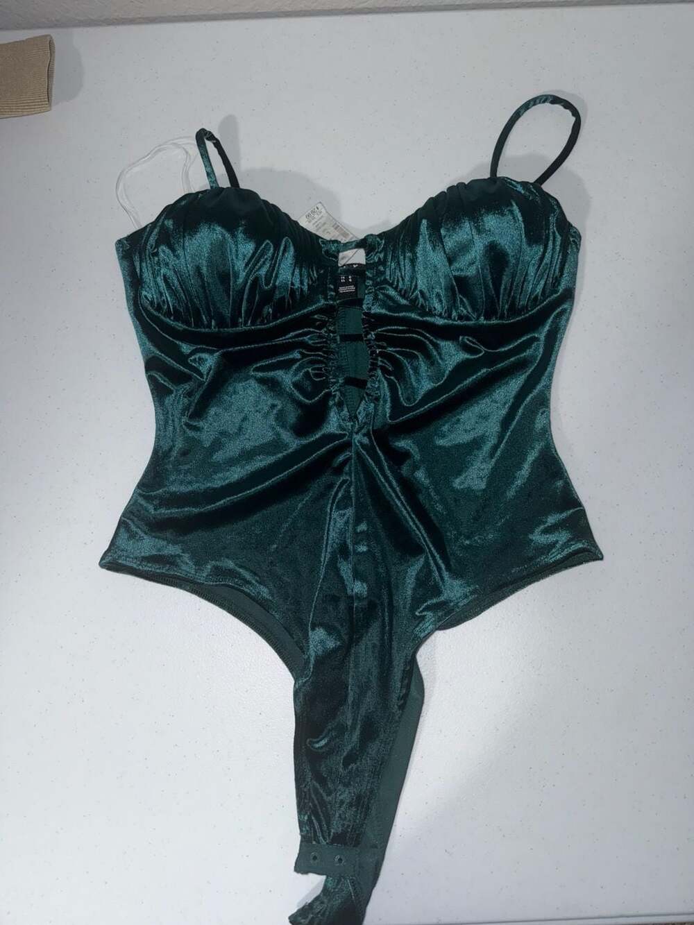 Wave Emerald Green Velvet Ruched Corset Bodysuit